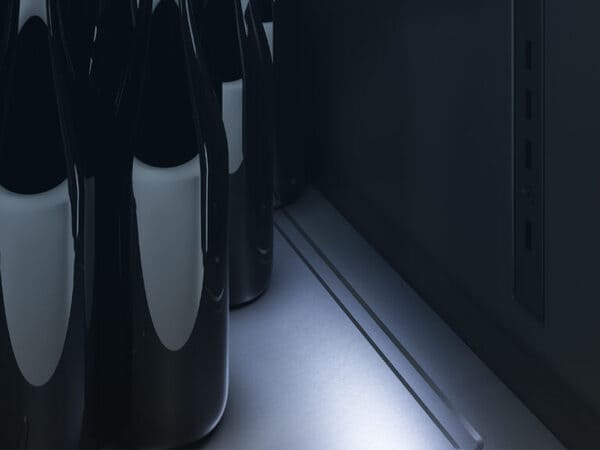 ZEPHYR Outdoor Kegerator & Beverage Cooler interior illuminated with Cloud White LED lighting, offering clear visibility and a clean, modern ambiance