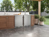 ZEPHYR Outdoor Kegerator & Beverage Cooler shown installed in an outdoor kitchen setup, highlighting its seamless built-in design and durable stainless steel finish