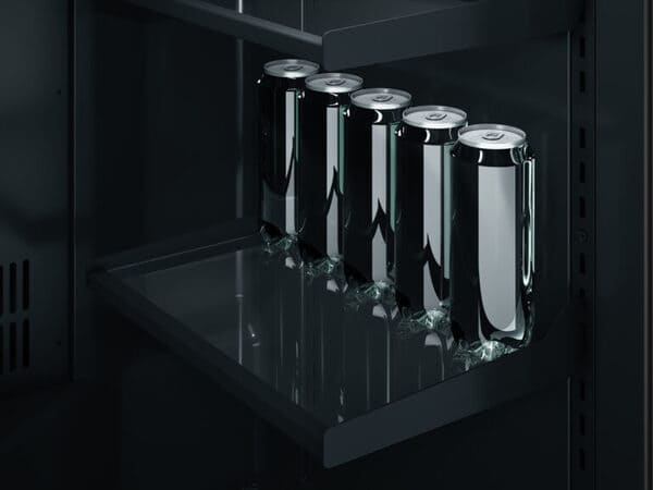ZEPHYR Outdoor Kegerator & Beverage Cooler interior with glass beverage shelf installed, providing flexible storage when used as a high-capacity drink cooler
