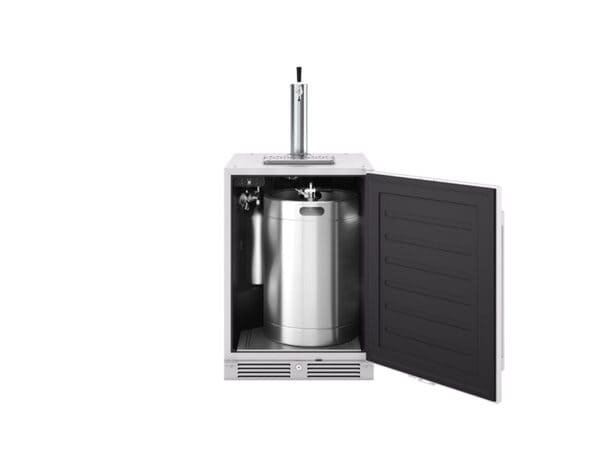 ZEPHYR Outdoor Kegerator & Beverage Cooler with a single tap installed and a half-barrel keg inside, showcasing its spacious interior and outdoor-ready design