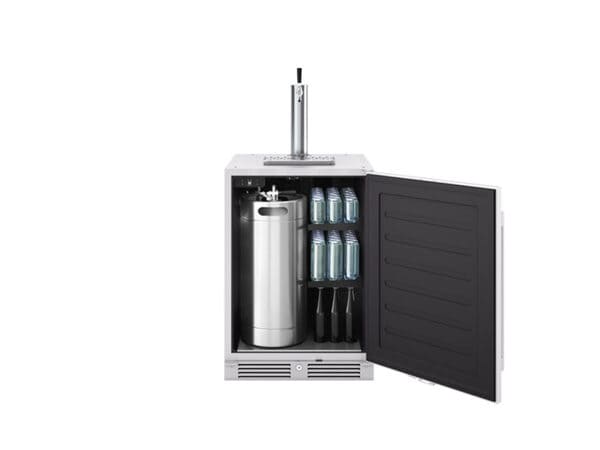 ZEPHYR Outdoor Kegerator & Beverage Cooler in hybrid mode with a single tap installed, combining draft dispensing with beverage storage for outdoor entertaining
