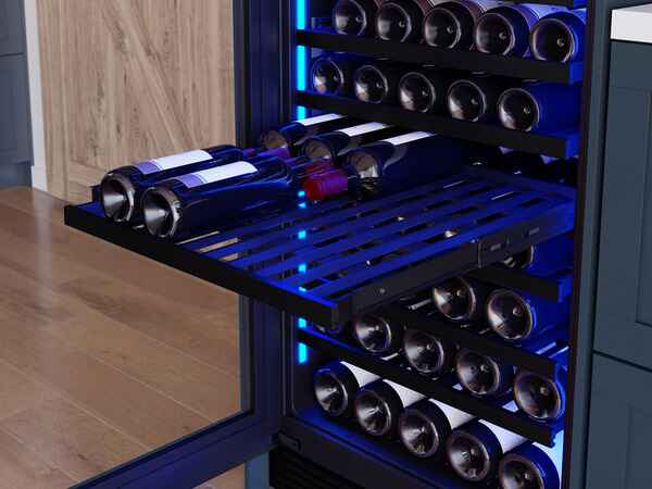ZEPHYR PRW24F02CPB Built-In Dual Zone Wine Cooler with Full-Extension Wood Racks