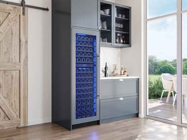 ZEPHYR PRW24F02CPG Full Size Built-In Dual Zone Wine Cooler, Angled Perspective