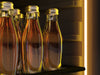 ZEPHYR Presrv Panel-Ready Single Zone Beverage Cooler interior illuminated with amber LED lighting, creating a warm and elegant display for beverages