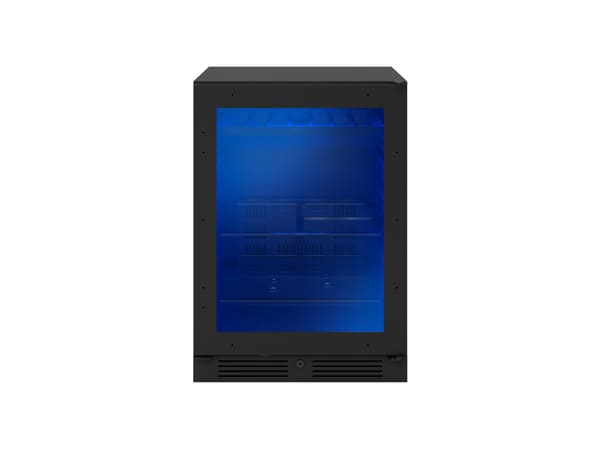 Front view of ZEPHYR Presrv™ Panel Ready Single Zone Beverage Cooler shown without custom panel, revealing glass door design