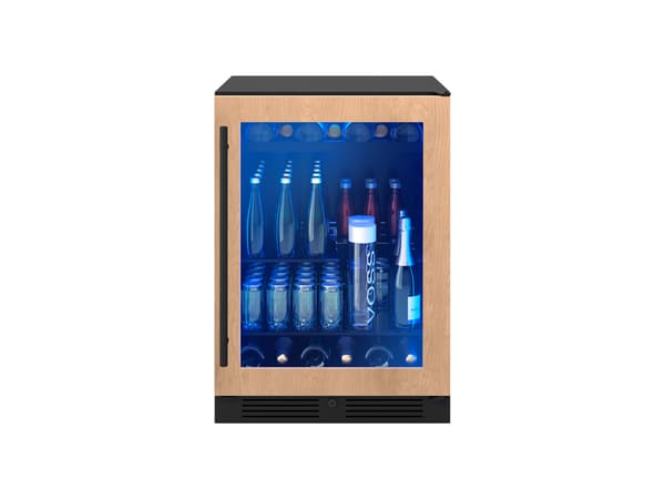 Front view of ZEPHYR Presrv™ Panel Ready Single Zone Beverage Cooler with shelf retracted to show space for tall bottles