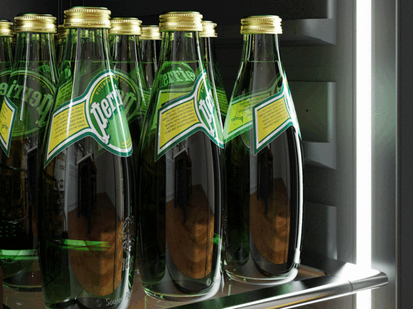 ZEPHYR Pro Single Zone Beverage Cooler interior illuminated by 3-color LED light strips in Cloud White, Deep Blue, and Amber for customizable ambiance