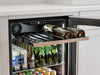 ZEPHYR Pro Single Zone Beverage Cooler interior showcasing a soft-close, full-extension black wood rack with stainless steel trim for elegant bottle storage