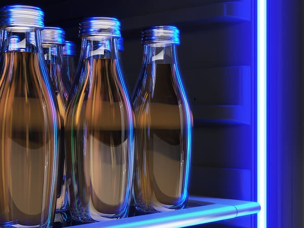 ZEPHYR Single Zone Beverage Cooler glowing with deep blue LED lighting
