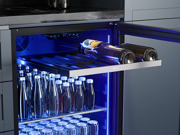ZEPHYR Single Zone Beverage Cooler with full-extension wood rack for easy wine access