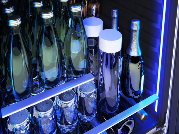 ZEPHYR Single Zone Beverage Cooler with glass retractable quarter-shelf extended