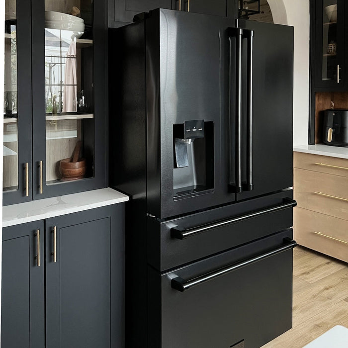 ZLINE 36 in. 21.6 cu. ft. Counter-Depth French Door Refrigerator with Water and Ice Dispenser in Fingerprint-Resistant Black Stainless Steel (RFM-W-36-BS)