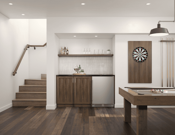 Overhead environmental of Zephyr 24-Inch Outdoor Refrigerator in stainless steel, model PRR24C01AS-OD, built for durability and cooling performance in outdoor kitchens.