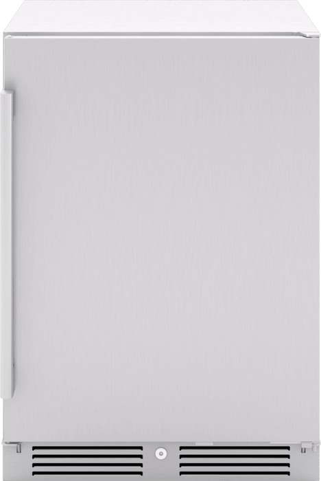 Overhead view of Zephyr 24-Inch Outdoor Refrigerator in stainless steel, model PRR24C01AS-OD, built for durability and cooling performance in outdoor kitchens.