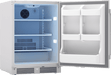 Detail view of Zephyr 24-Inch Outdoor Refrigerator in stainless steel, model PRR24C01AS-OD, built for durability and cooling performance in outdoor kitchens.
