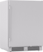 3/4 Angled shot of Zephyr 24-Inch Outdoor Refrigerator in stainless steel, model PRR24C01AS-OD, built for durability and cooling performance in outdoor kitchens.