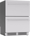 3/4 angle view of Zephyr PRRD24C1AS 24-Inch Presrv™ Refrigerator Drawers in stainless steel with dual drawers and precise temperature control for premium food and beverage storage.
