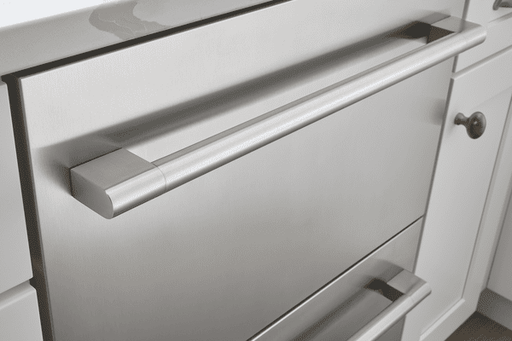 Overhead environmental view of Zephyr PRRD24C2AS-OD 24-Inch Outdoor Dual Zone Refrigerator Drawers in stainless steel, built for outdoor use with two temperature zones and weather-resistant design.