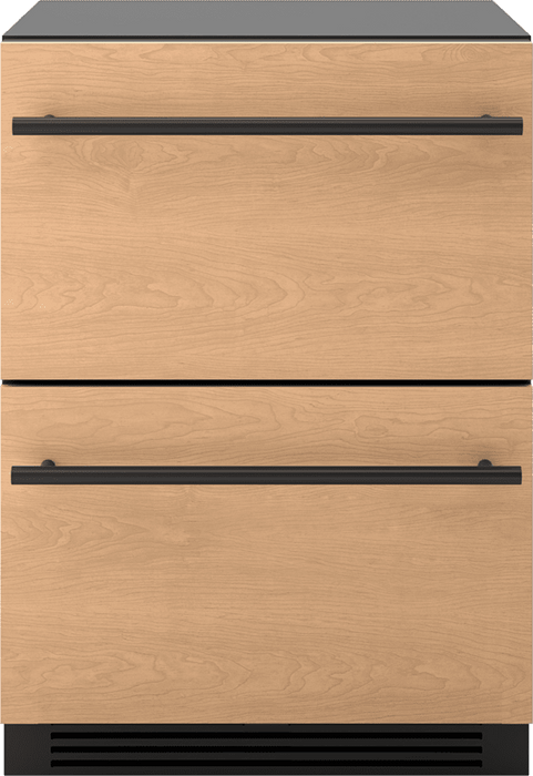 Zephyr Panel Ready Refrigerator Freezer PRRFD24C2AP panel head on view built in dual zone kitchen appliance stainless steel interior customizable cabinet integration