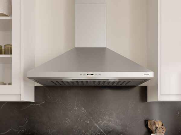 Zephyr Siena Wall Range Hood - Head-On View Showing Sleek Stainless Steel Design and ICON Touch Controls