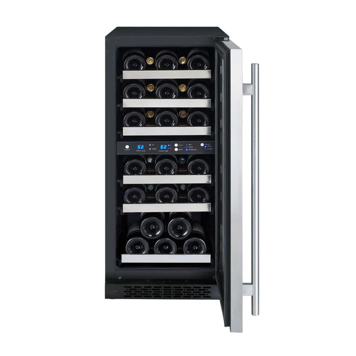 Allavino 15" Wide FlexCount II Tru-Vino 30 Bottle Dual Zone Stainless Steel Right Hinge Wine Refrigerator - AO VSWR30-2SR20