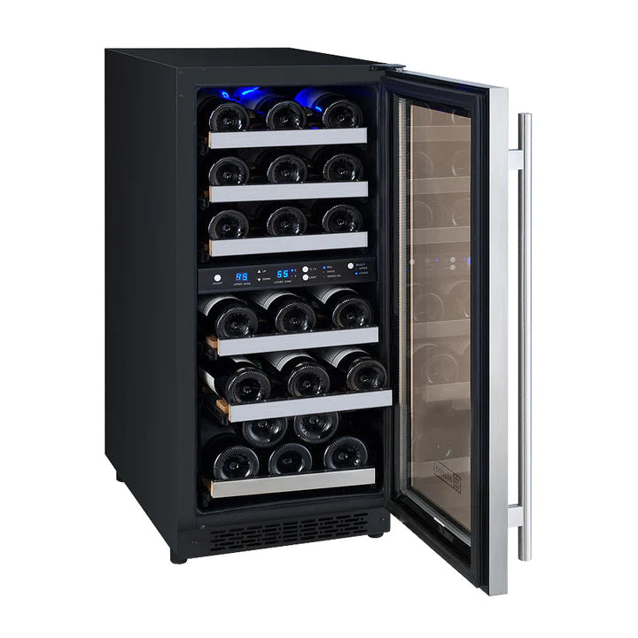 Allavino 15" Wide FlexCount II Tru-Vino 30 Bottle Dual Zone Stainless Steel Right Hinge Wine Refrigerator - AO VSWR30-2SR20