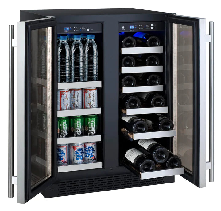 Allavino 24" Wide FlexCount II Tru-Vino 18 Bottle/66 Cans Dual Zone Stainless Steel Wine Refrigerator/Beverage Center - AO VSWB-2SF20