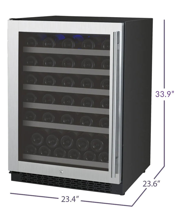 Allavino 24" Wide FlexCount II Tru-Vino 56 Bottle Single Zone Stainless Steel Left Hinge Wine Refrigerator - AO VSWR56-1SL20