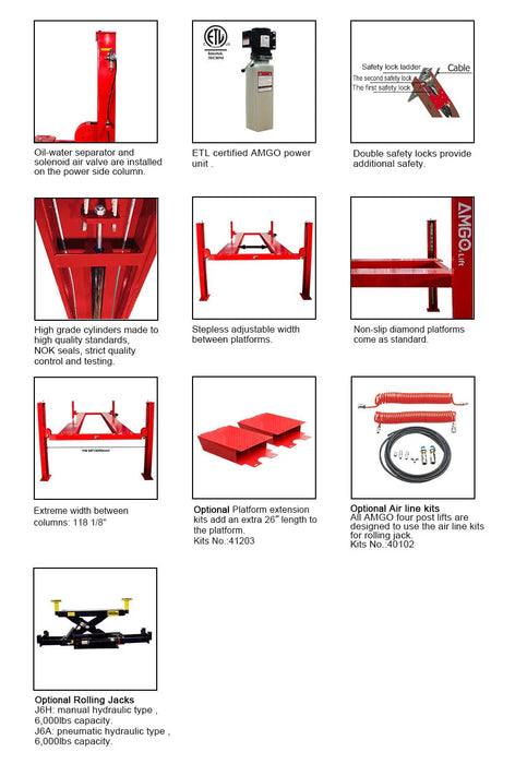 AMGO PRO-12ASX 12,000 lb 4 Post Alignment Lift | Commercial Four Post Car Lift