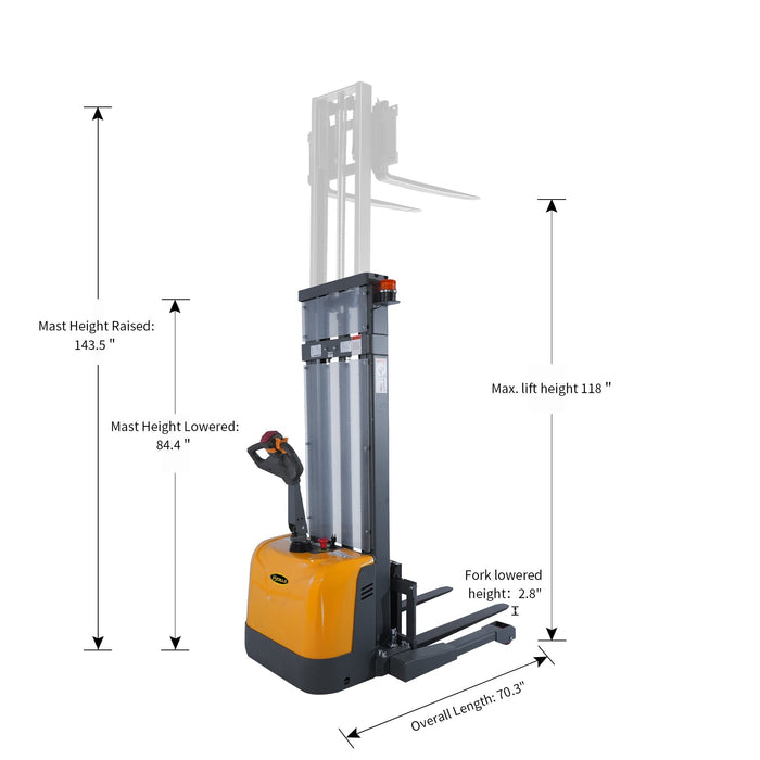 ApolloLift Powered Forklift Full Electric Walkie Stacker 3300lbs Cap. Straddle Legs.118" Lifting - A-3047