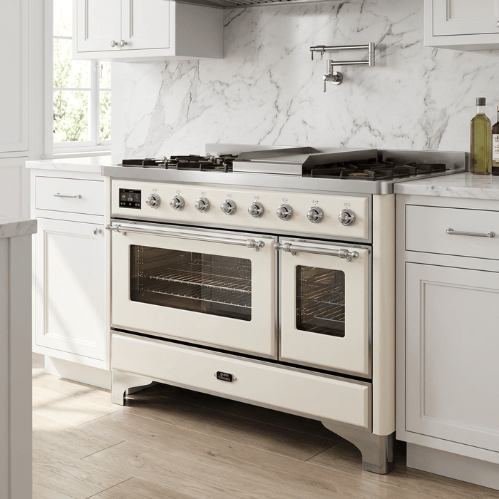 ILVE Majestic II 48 Inch Dual Fuel Range, Double Oven, 8 Burners & Griddle UM12FDNS3