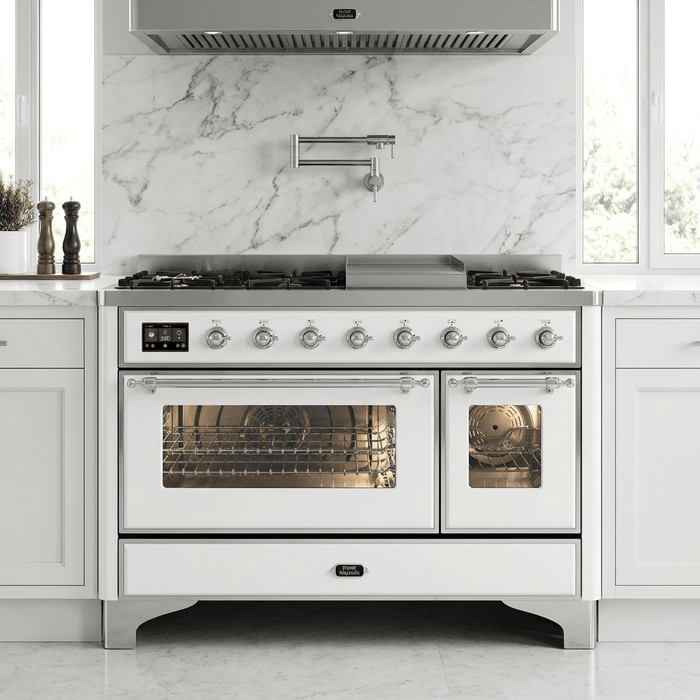 ILVE Majestic II 48 Inch Dual Fuel Range, Double Oven, 8 Burners & Griddle UM12FDNS3