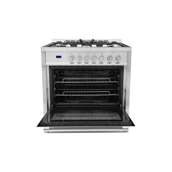 Cosmo 36 in. 3.8 cu. ft. Single Oven Gas Range with 5 Burner Cooktop and Heavy Duty Cast Iron Grates in Stainless Steel - COS-965AGC