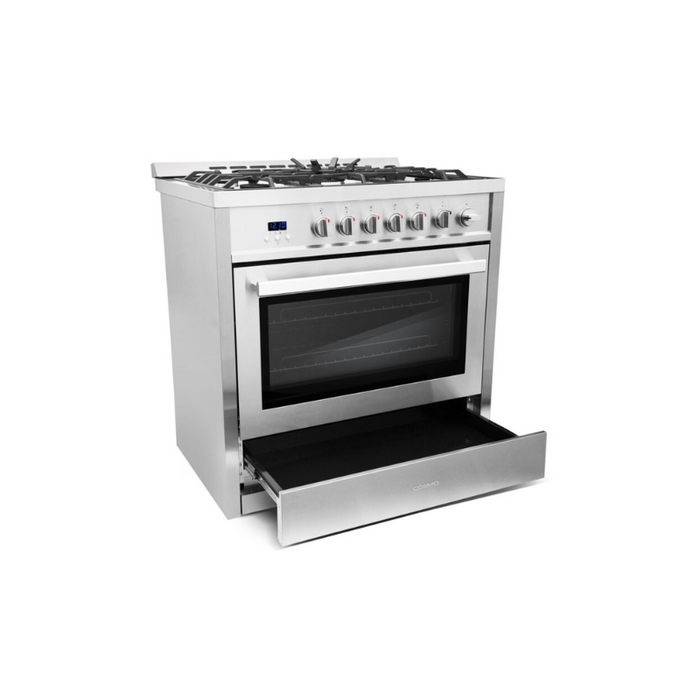 Cosmo 36 in. 3.8 cu. ft. Single Oven Gas Range with 5 Burner Cooktop and Heavy Duty Cast Iron Grates in Stainless Steel - COS-965AGC