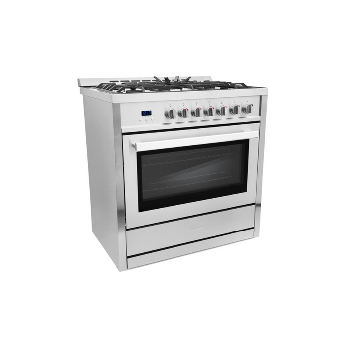 Cosmo 36 in. 3.8 cu. ft. Single Oven Gas Range with 5 Burner Cooktop and Heavy Duty Cast Iron Grates in Stainless Steel - COS-965AGC