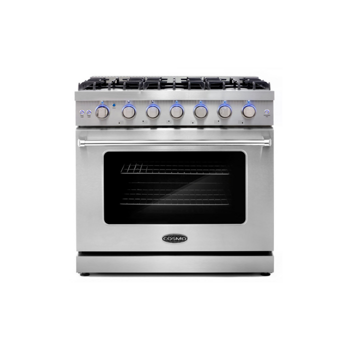 Cosmo 36 in. 6.0 cu. ft. Commercial Gas Range with Convection Oven in Stainless Steel with Storage Drawer - COS-EPGR366