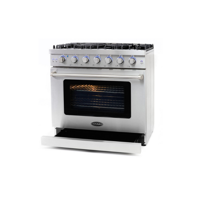 Cosmo 36 in. 6.0 cu. ft. Commercial Gas Range with Convection Oven in Stainless Steel with Storage Drawer - COS-EPGR366