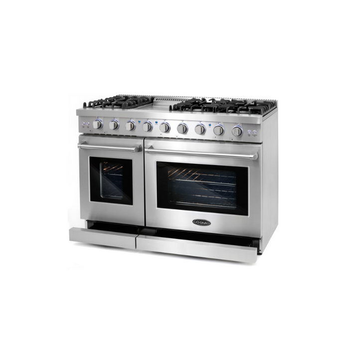 Cosmo 48 in. 6.8 cu. ft. Double Oven Commercial Gas Range with Fan Assist Convection Oven in Stainless Steel Storage Drawer - COS-EPGR486G