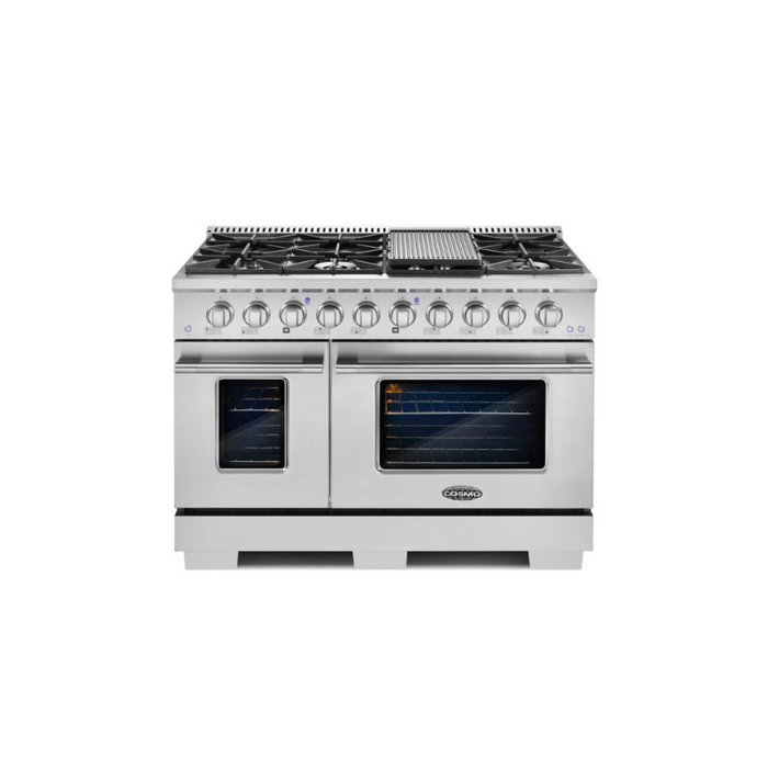 Cosmo Commercial-Style 48 in. 5.5 cu. ft. Double Oven Gas Range with 8 Italian Burners and Heavy Duty Cast Iron Grates in Stainless Steel - COS-GRP486G