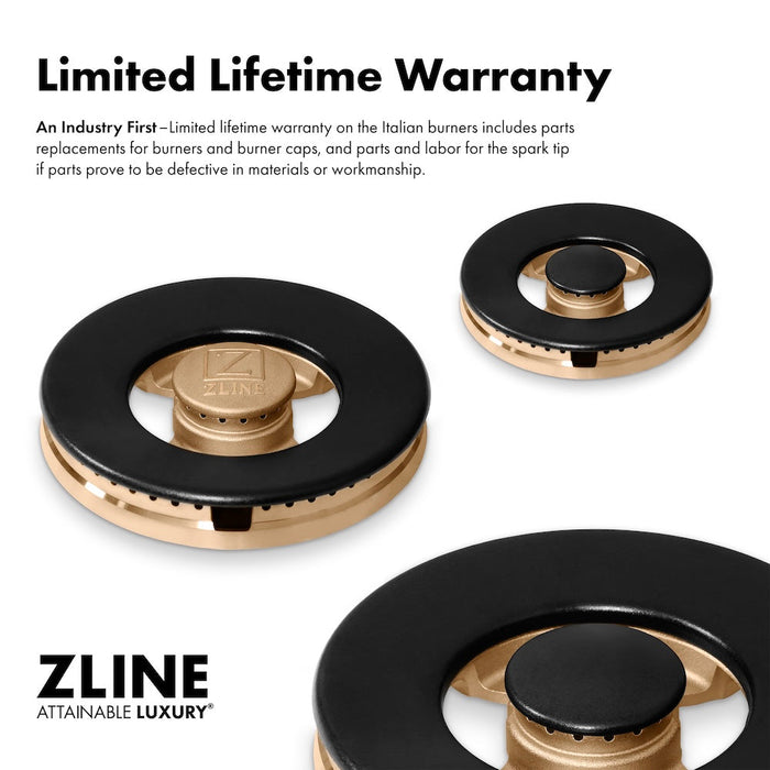 ZLINE Autograph Edition 36 in. 5.2 cu. ft. Paramount Dual Fuel Range with 6 Burner DuoPro™ Cooktop and Electric Convection Oven in Black Stainless Steel with Polished Gold Helix Handle and Accents (PSDRBZ-36-KG)