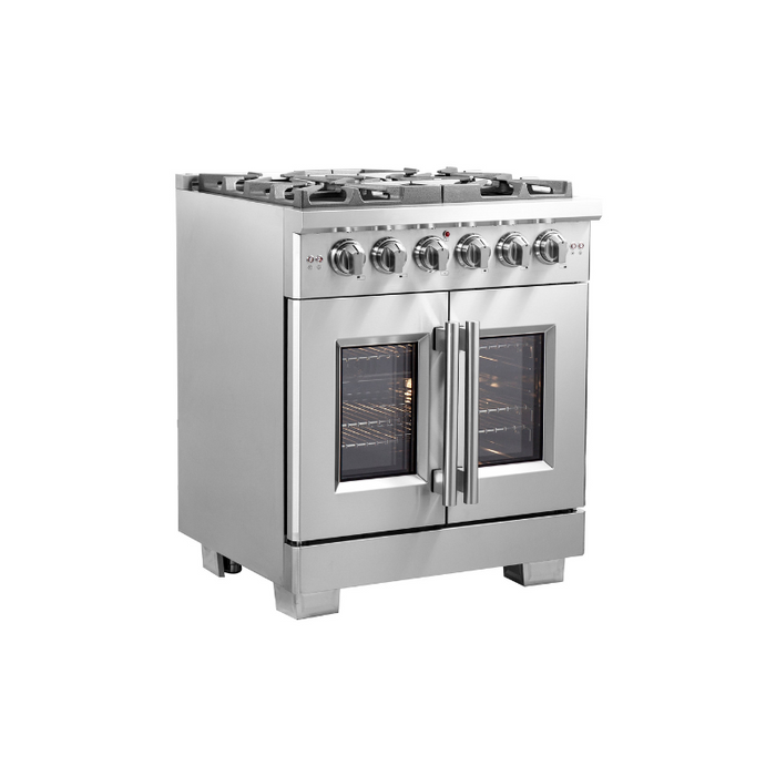 Forno 30″ Capriasca French Door Gas Range • 5 Sealed Dual-Ring Brass Burners • FFSGS6460-30