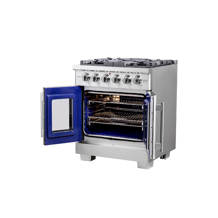 Forno 30″ Capriasca French Door Gas Range • 5 Sealed Dual-Ring Brass Burners • FFSGS6460-30