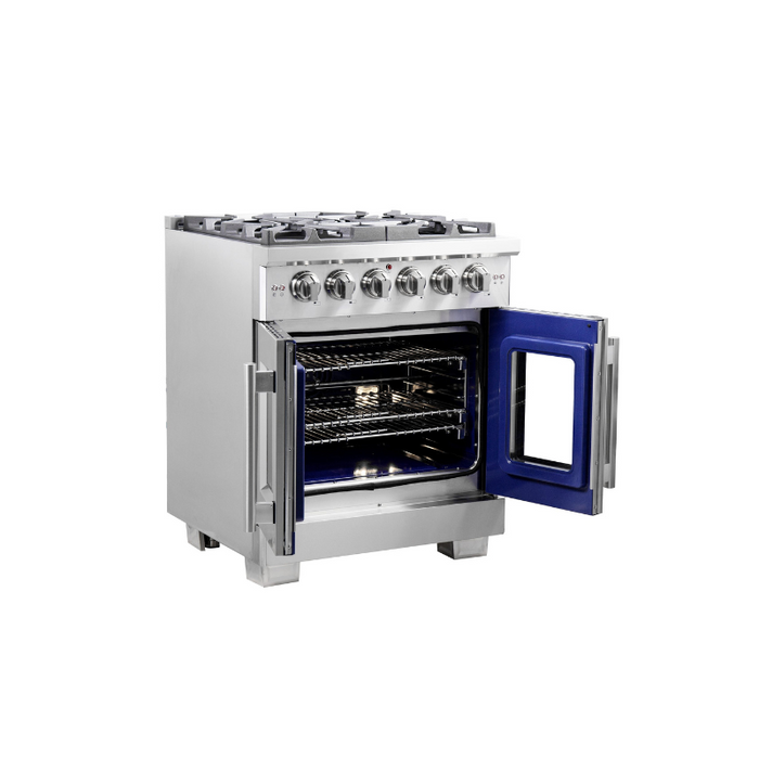 Forno 30″ Capriasca French Door Gas Range • 5 Sealed Dual-Ring Brass Burners • FFSGS6460-30