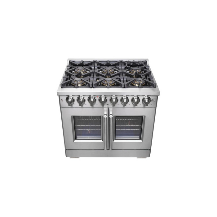 FORNO 36-Inch Capriasca Freestanding French Door Dual Fuel Range with 6 Gas Burners, 120,000 BTUs & Electric Oven in Stainless Steel - FFSGS6387-36