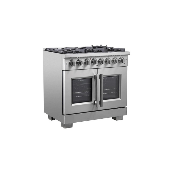 FORNO 36-Inch Capriasca Freestanding French Door Dual Fuel Range with 6 Gas Burners, 120,000 BTUs & Electric Oven in Stainless Steel - FFSGS6387-36