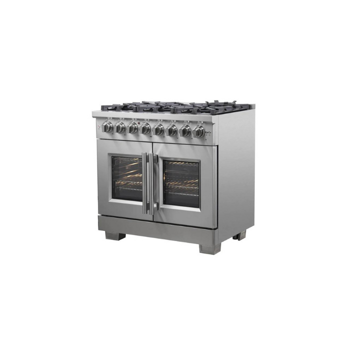 FORNO 36-Inch Capriasca Freestanding French Door Dual Fuel Range with 6 Gas Burners, 120,000 BTUs & Electric Oven in Stainless Steel - FFSGS6387-36