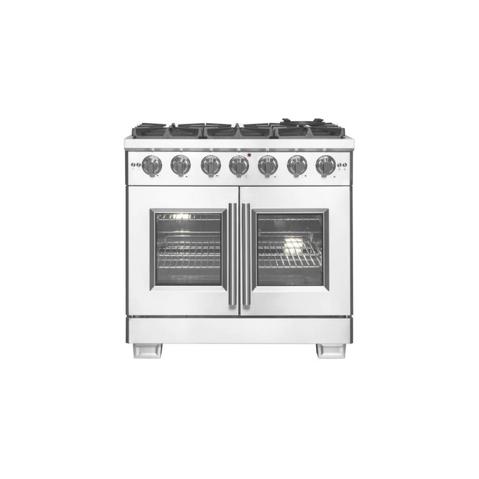 FORNO 36-Inch Capriasca Gas Range with 6 Burners, 120,000 BTUs, & French Door Gas Oven in Stainless Steel - FFSGS6460-36