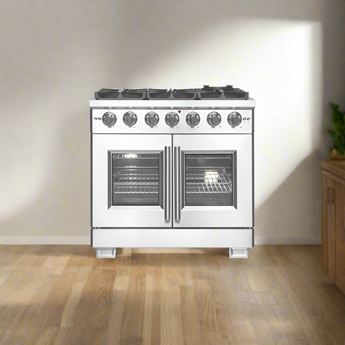 FORNO 36-Inch Capriasca Gas Range with 6 Burners, 120,000 BTUs, & French Door Gas Oven in Stainless Steel - FFSGS6460-36