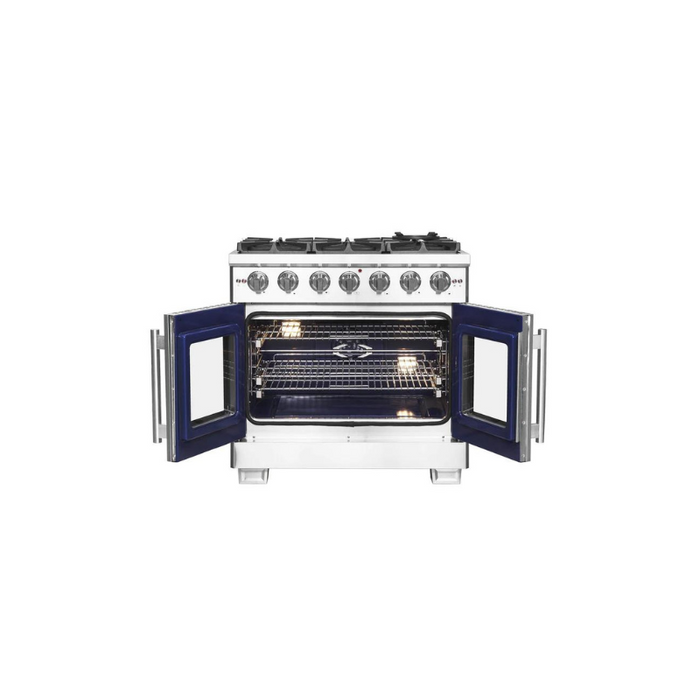 FORNO 36-Inch Capriasca Gas Range with 6 Burners, 120,000 BTUs, & French Door Gas Oven in Stainless Steel - FFSGS6460-36