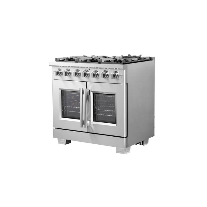 FORNO 36-Inch Capriasca Gas Range with 6 Burners, 120,000 BTUs, & French Door Gas Oven in Stainless Steel - FFSGS6460-36